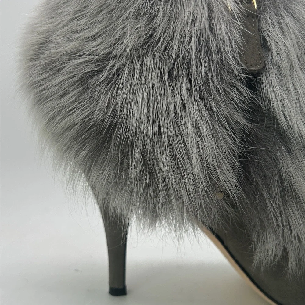 Bettye Muller Gray Fur-Trimmed Ankle Booties Boots Shoes **Size 35.5/US 5.5**🌸🌸 - Picture 6 of 8
